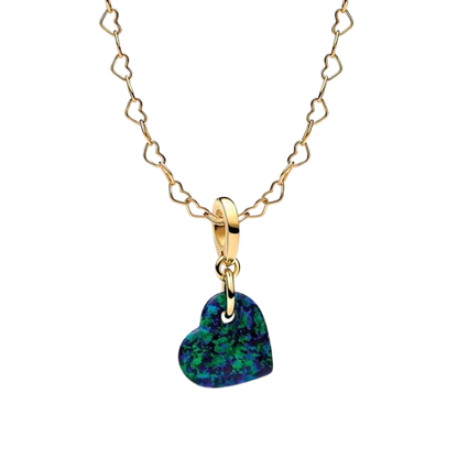 Yellow Gold Green Opalescent Heart Charm