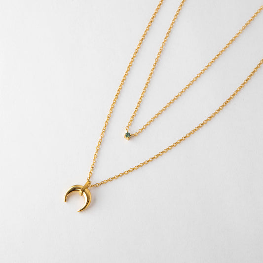 18k Gold Plated Stainless Steel Double Layered Moon Necklace
