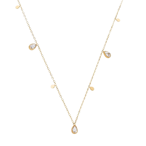 18k Gold Plated Stainless Steel Sparkling Teardrop Necklace