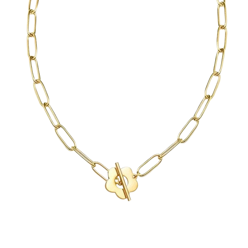 18k Gold Plated Stainless Steel Daisy Toggle Clasp Necklace