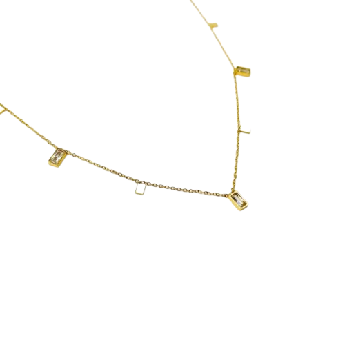 18k Gold Plated Stainless Steel Dainty Baguette Necklace