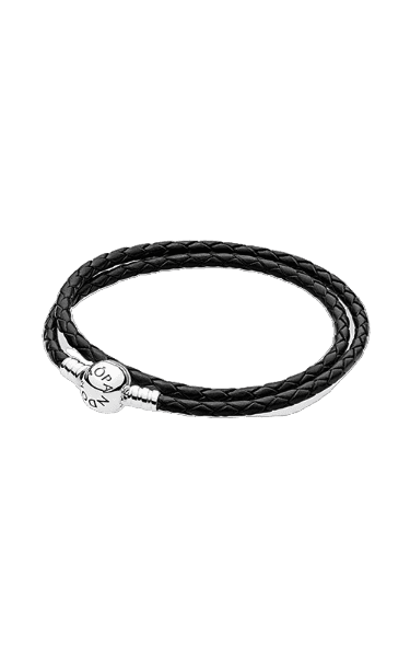 Round Clasp Black Double Leather Bracelet