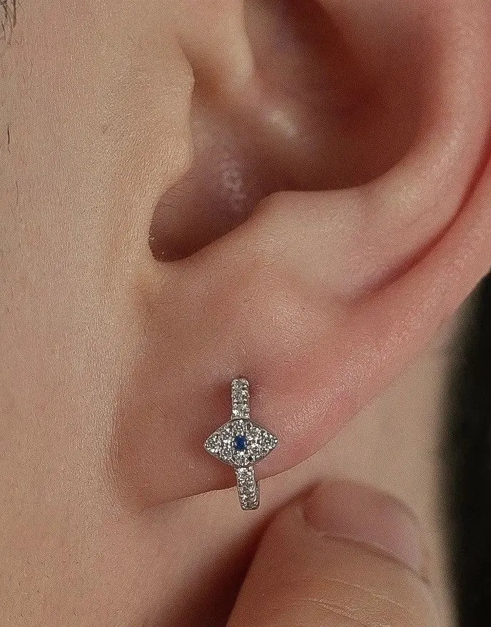 Dainty Evil Eye Shimmering Hoop Earrings
