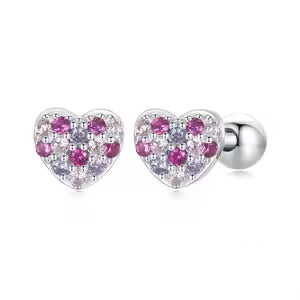 Dainty Pink Heart Screw On Earrings
