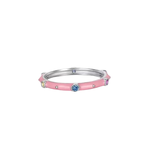 CZ and Pink Enamel Stackable Ring