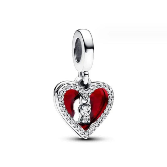 Red Enamel Lock Heart Dangle Charm