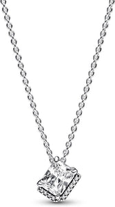 925 Sterling Silver Delicate CZ  Square Necklace