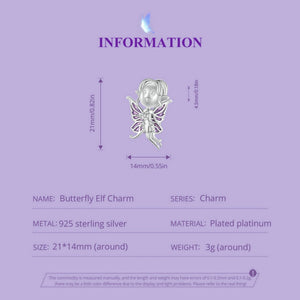 925 Sterling Silver Purple Butterfly Fairy Bead Charm