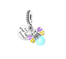 Load image into Gallery viewer, 925 Sterling Silver &quot;Let Your Light Shine&quot; Glow-in-the-Dark/Luminous Firefly Dangle Charm