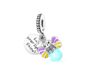 925 Sterling Silver "Let Your Light Shine" Glow-in-the-Dark/Luminous Firefly Dangle Charm