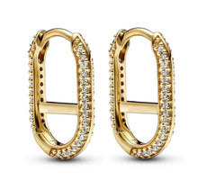 Load image into Gallery viewer, 925 Sterling Silver Gold Plated Pavé Me Link Hoop Earrings