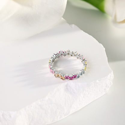 Pastel Colour Square Cut CZ Anniversary Ring