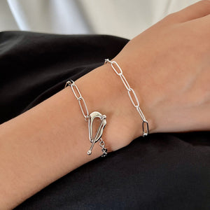 925 Sterling Silver Toggle Clasp Cable Chain Link Bracelet