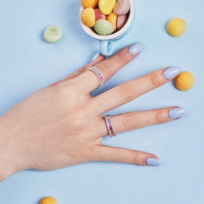 Pastel Colour Baguette CZ Band Ring