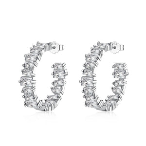 925 Sterling Silver Rectangle CZ Hoop Earrings