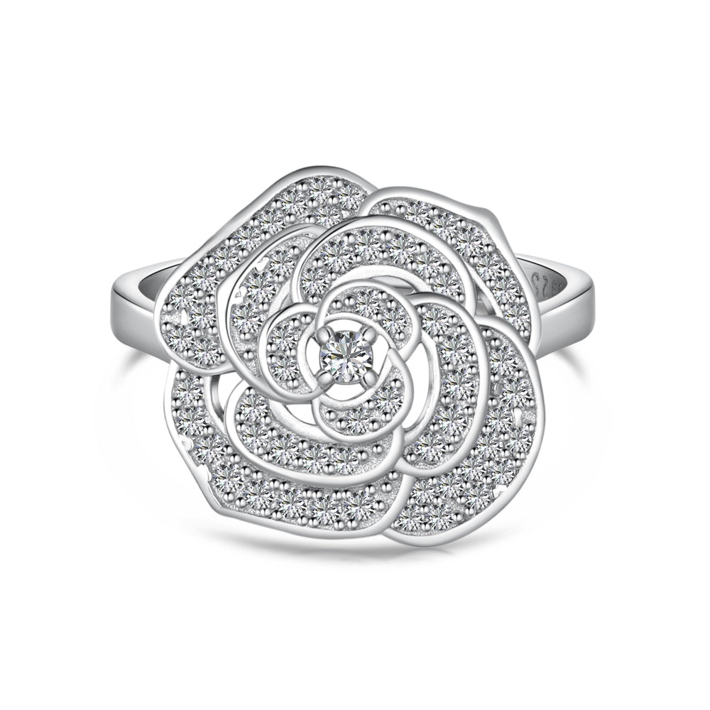 925 Sterling Silver CZ Rose Ring