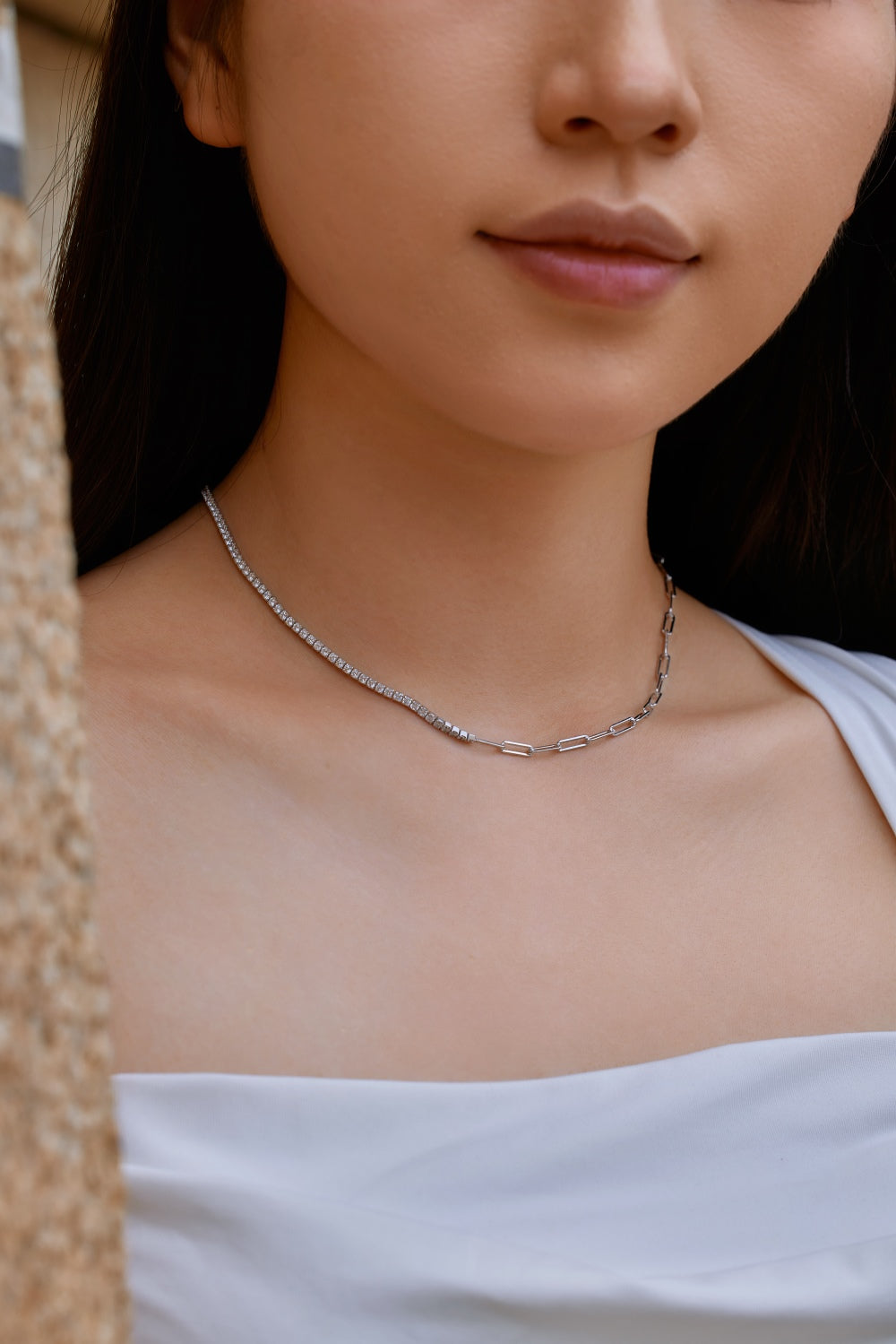 Tennis and Paperclip Chain Necklace