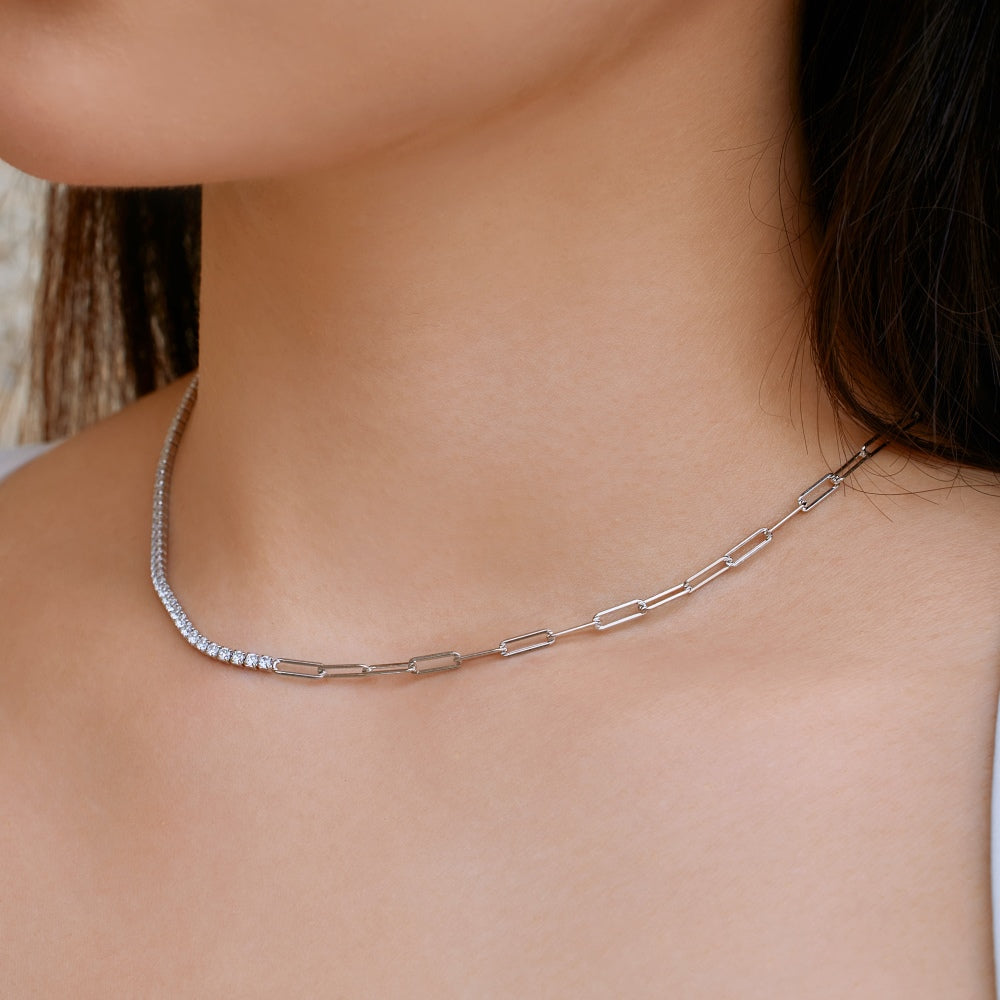 Tennis and Paperclip Chain Necklace