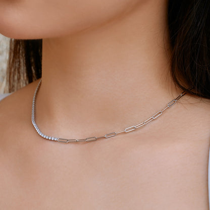 Tennis and Paperclip Chain Necklace