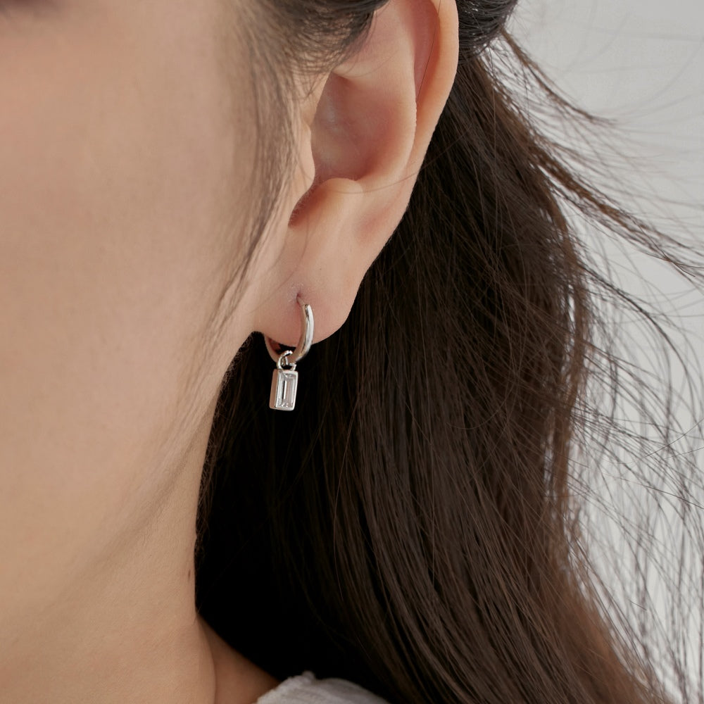 Rectangular CZ Hoop Earrings