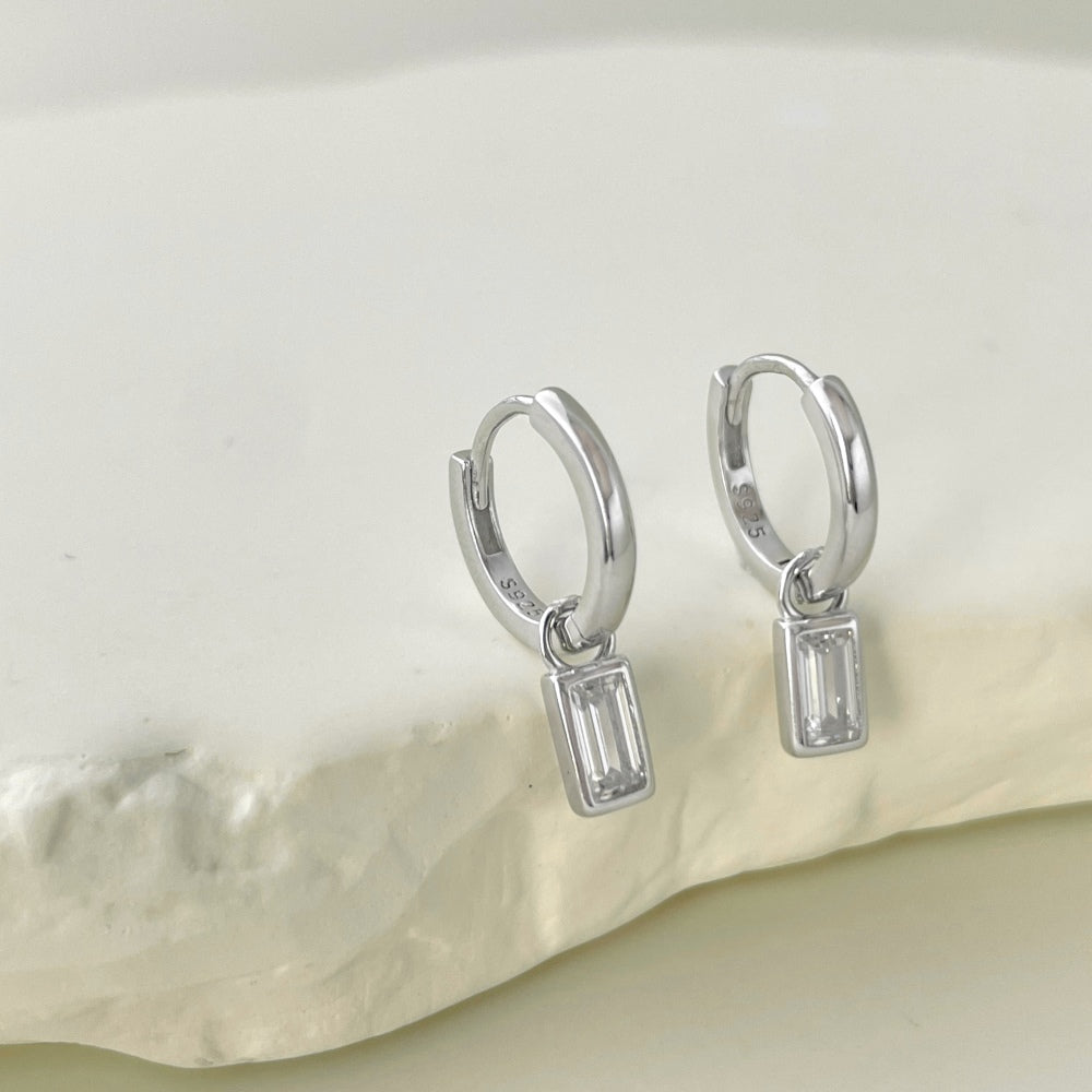 Rectangular CZ Hoop Earrings