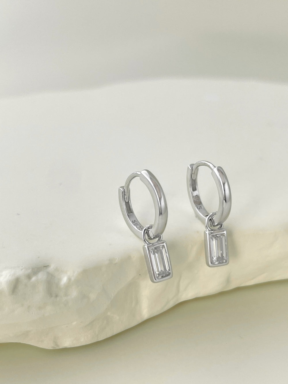 Rectangular CZ Hoop Earrings