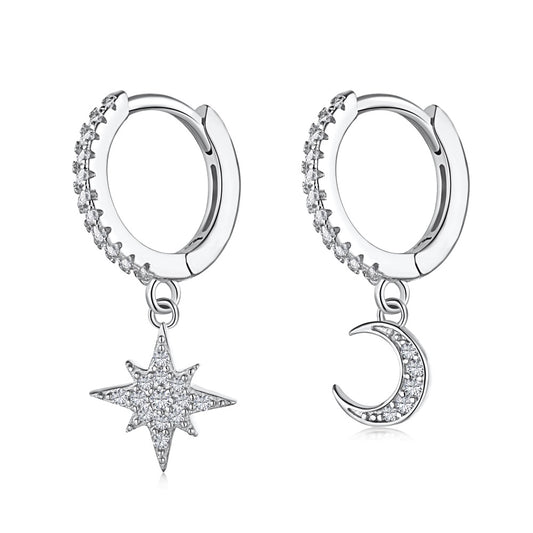 Sparkling Moon & Star Hoop Earrings