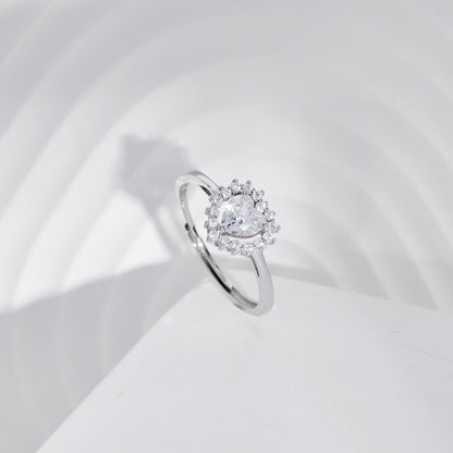 Heart Halo Solitaire Ring Adjustable