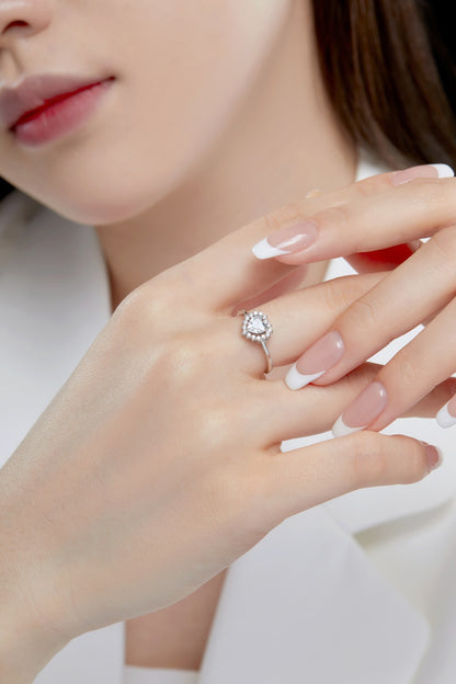 Heart Halo Solitaire Ring Adjustable