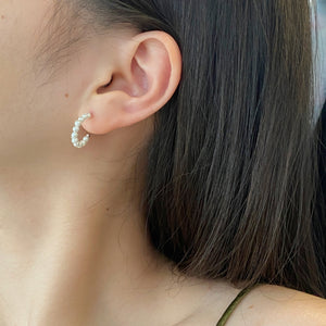 925 Sterling Silver Imitation Pearl Hoop Earrings