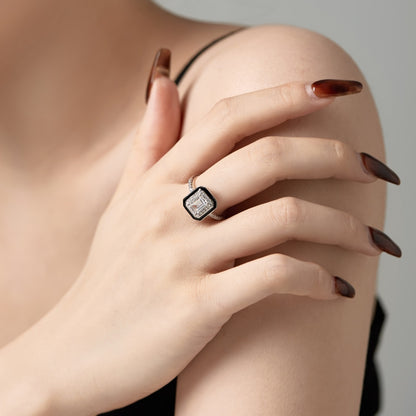 CZ and Black Enamel Rectangle Ring