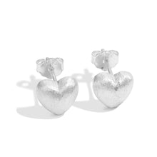 Load image into Gallery viewer, 925 Sterling Silver Plain Brushed Heart Stud Earrings
