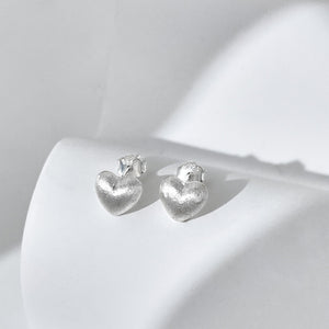 925 Sterling Silver Plain Brushed Heart Stud Earrings