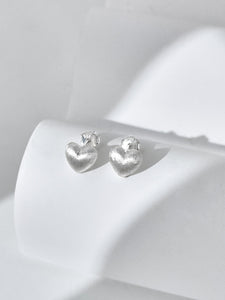 925 Sterling Silver Plain Brushed Heart Stud Earrings