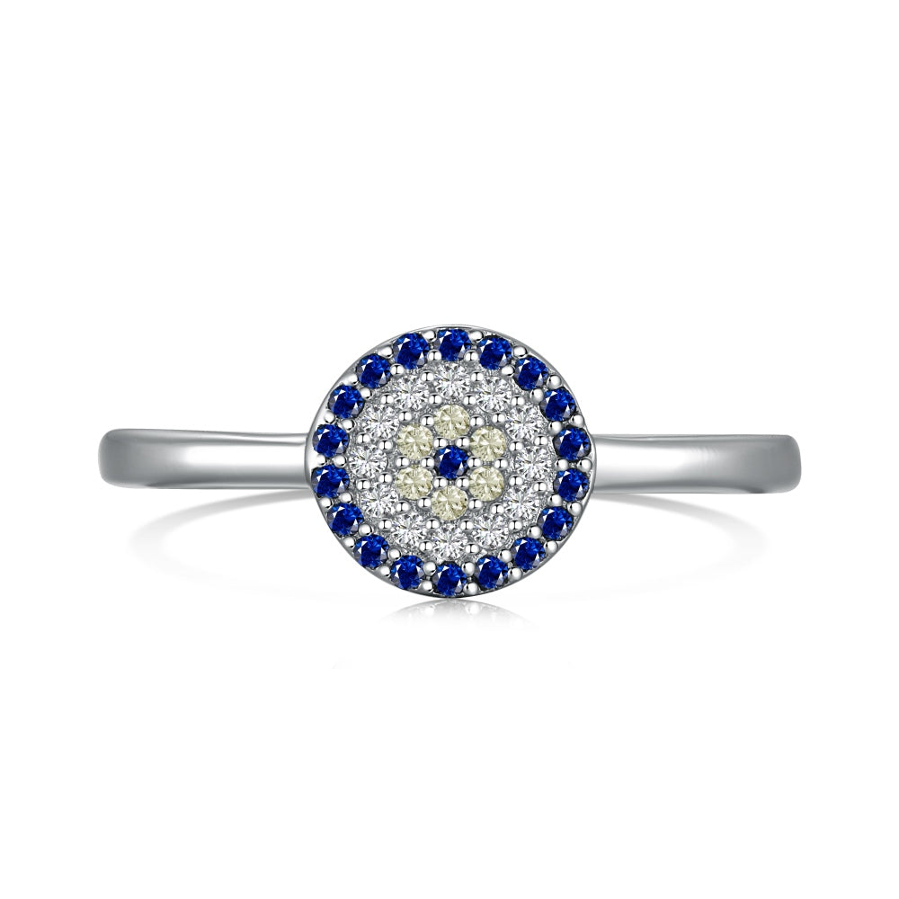 Round Blue CZ Evil Eye Ring