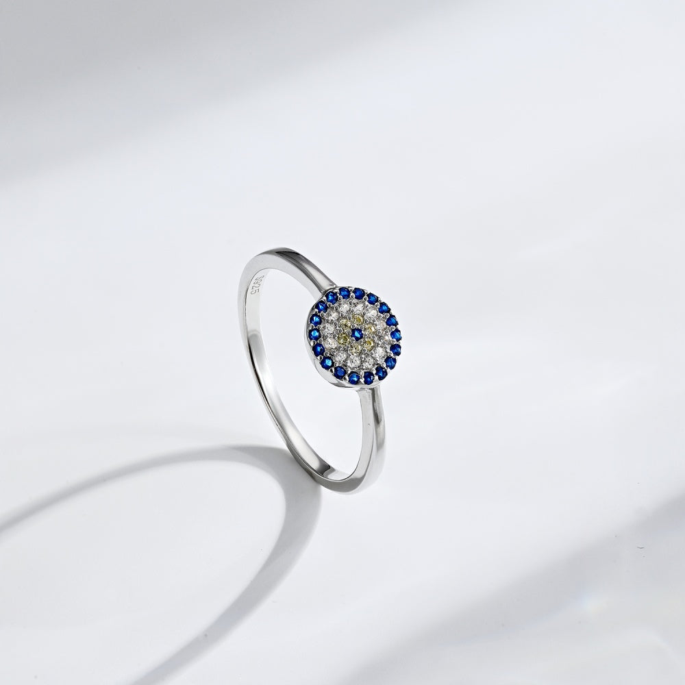 Round Blue CZ Evil Eye Ring