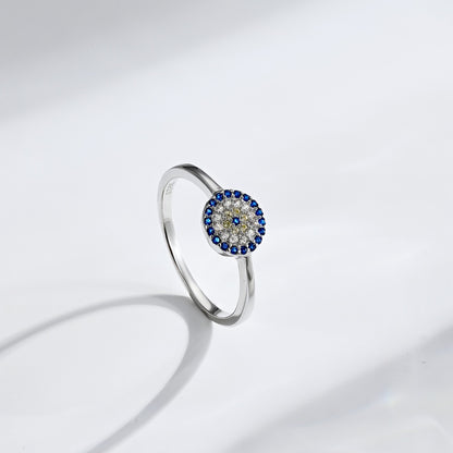 Round Blue CZ Evil Eye Ring