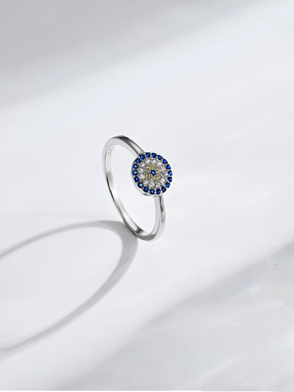 Round Blue CZ Evil Eye Ring