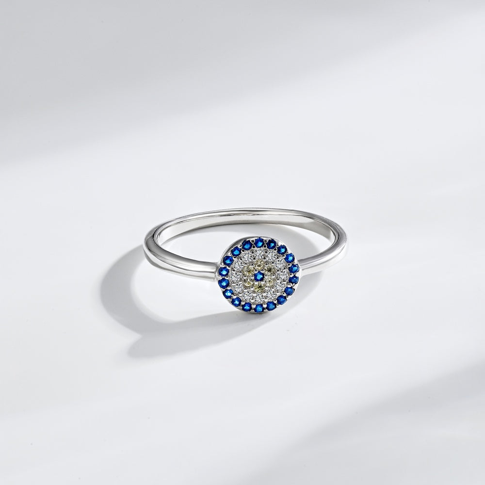 Round Blue CZ Evil Eye Ring