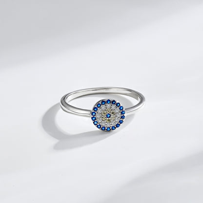 Round Blue CZ Evil Eye Ring