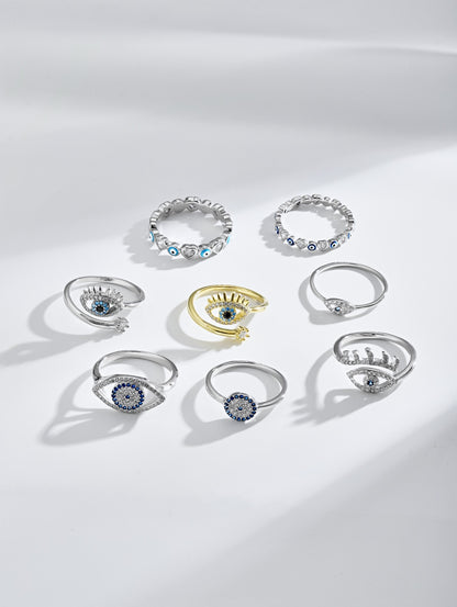 Round Blue CZ Evil Eye Ring