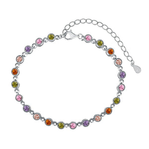 925 Sterling Silver Sparkling Strand Multi Colour CZ Tennis Bracelet