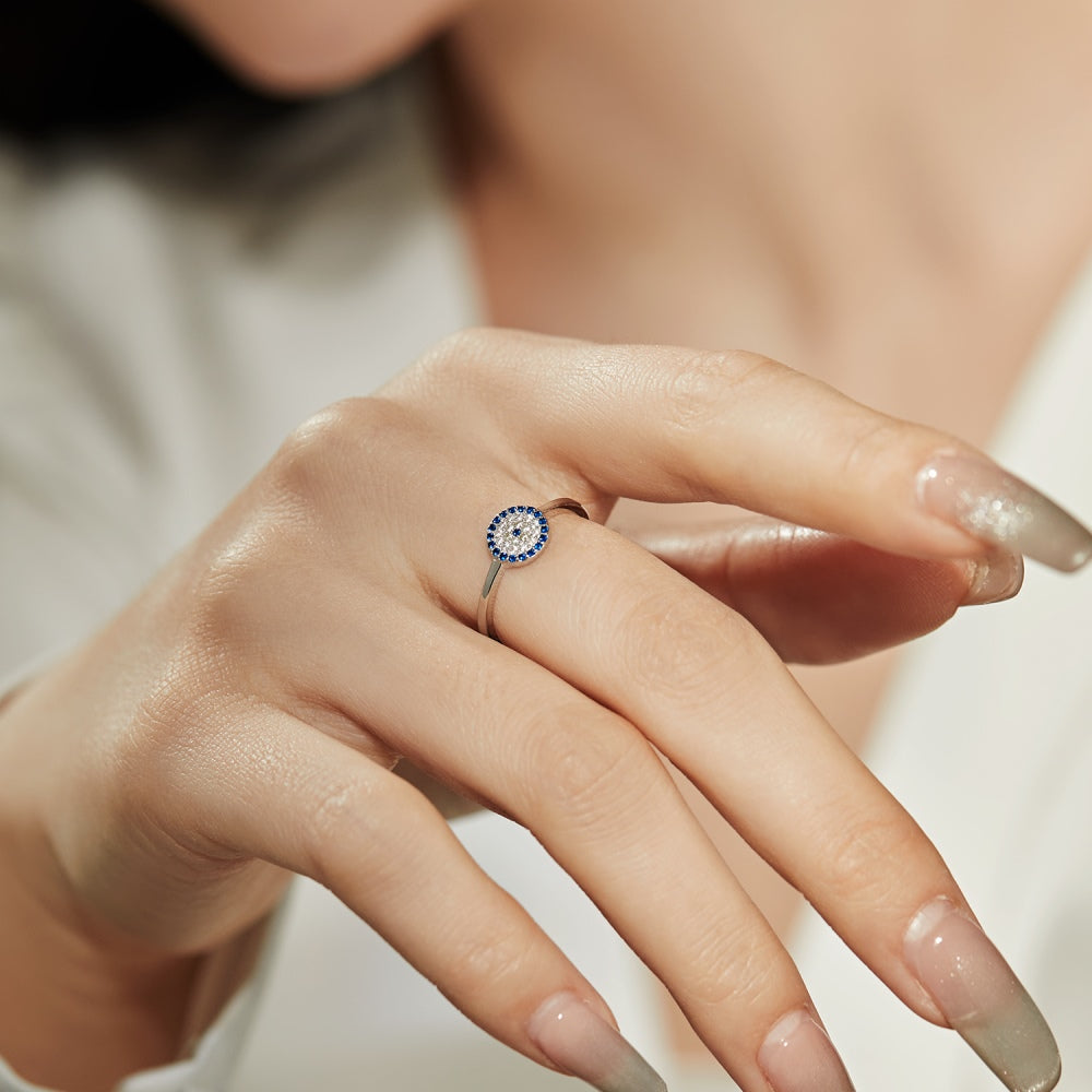 Round Blue CZ Evil Eye Ring