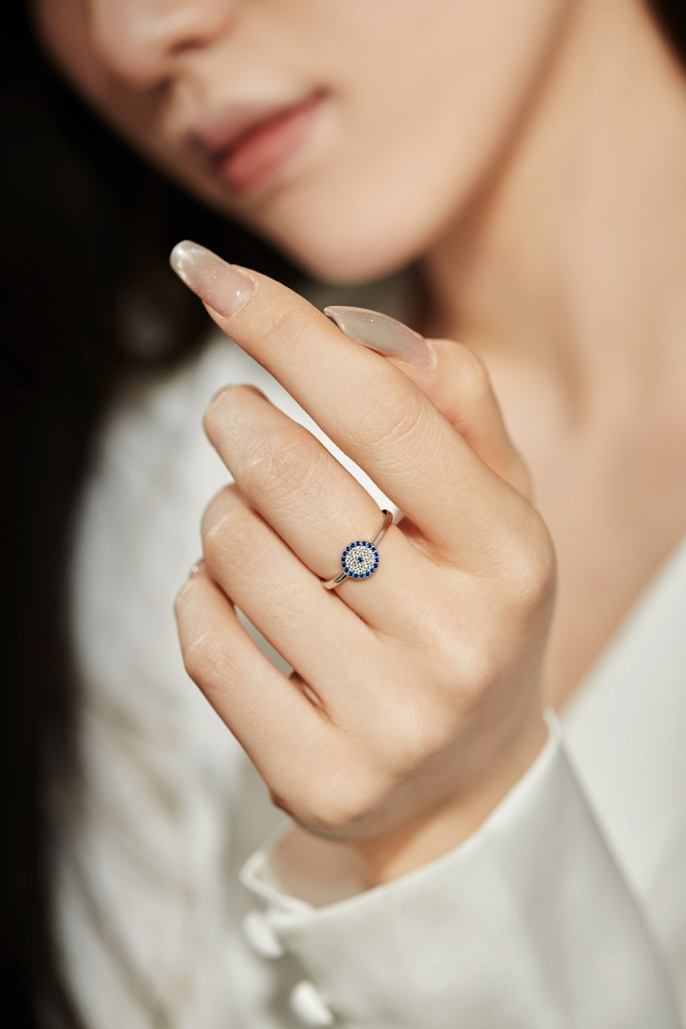 Round Blue CZ Evil Eye Ring