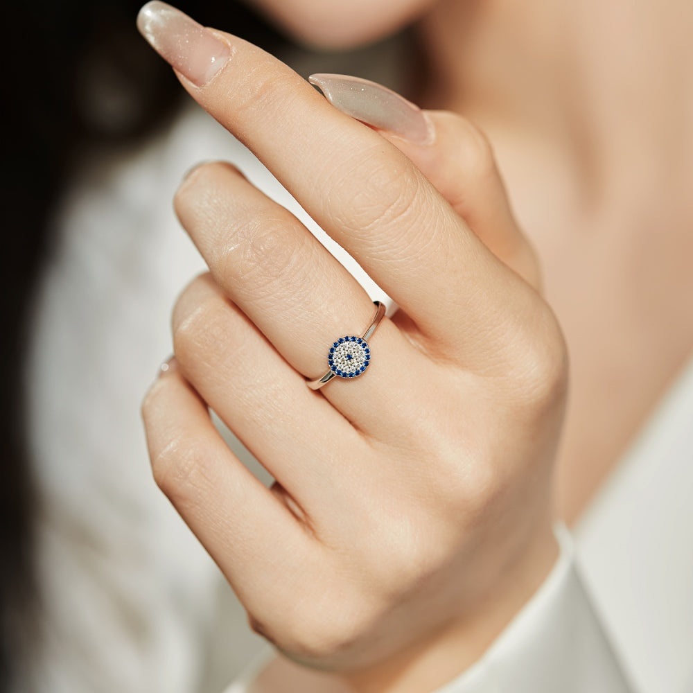 Round Blue CZ Evil Eye Ring