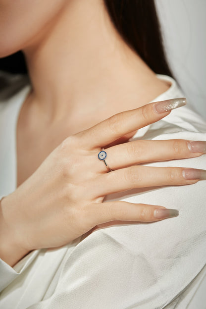 Round Blue CZ Evil Eye Ring