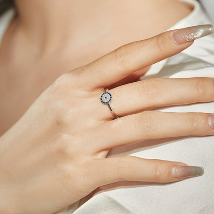 Round Blue CZ Evil Eye Ring
