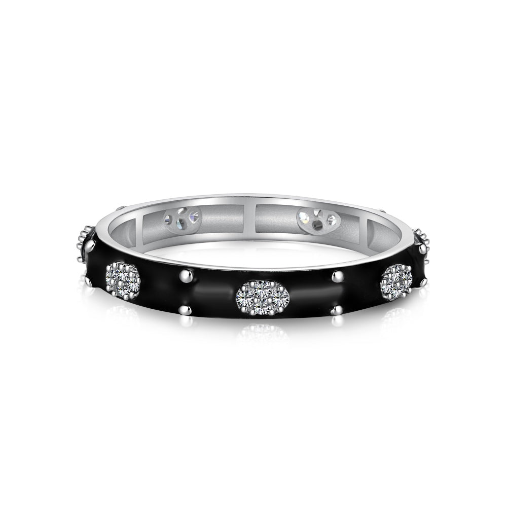 Clear CZ and Black Enamel Stackable Ring