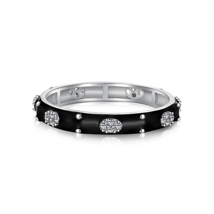 Clear CZ and Black Enamel Stackable Ring