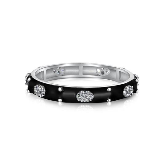 Clear CZ and Black Enamel Stackable Ring